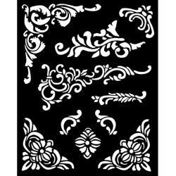 Stamperia Thick Stencil 20x25cm KSTD135 Vintage Library Corners and Embellishment